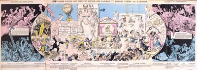 「グランデパレード」、「ラカリカチュア」からの折りたたみ漫画、1880 作： Albert Robida